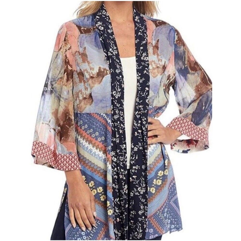 John Mark Kimono Cardigan Womens XL Floral Patchwork Lace Boho Topper Jacket
